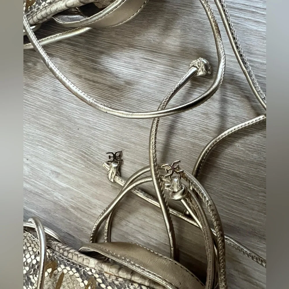 Sam Edelman Tihana Gold Snakeskin Strappy Gladiator Sandals - Picture 3 of 7